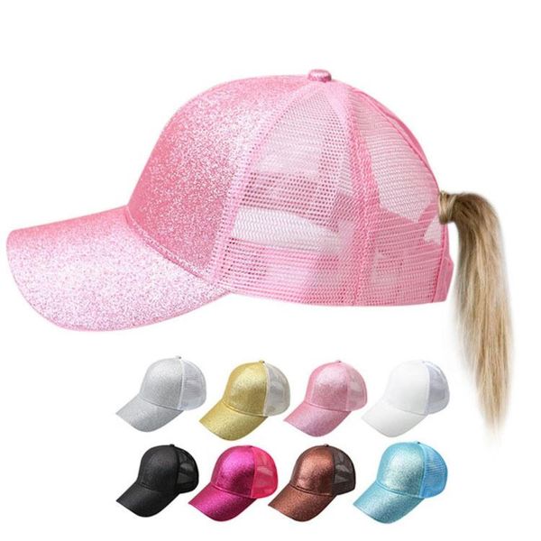 

girl ponytail baseball cap sequins fluorescent hip hop women's caps summer flashing mesh hat custom streetwear casual sports cap h sqch, Black;white