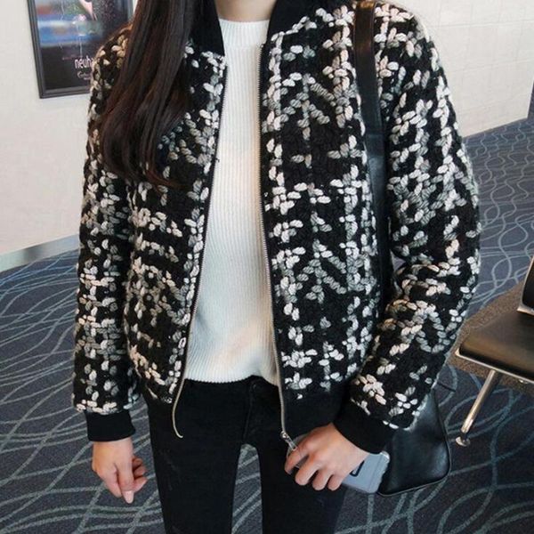 

zoe saldana 2019 women jacket classic tweed jackets style plaid thick women coats1, Black;brown