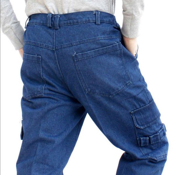 

2020 manly denim s-4xl brem with multi-pocket tools thick cotton loose size big labor denies pants spring and fall qt0t, Blue