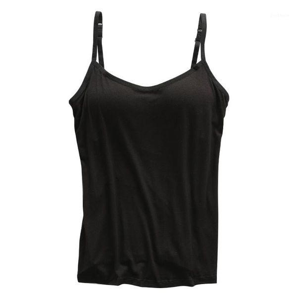 

gym clothing women cotton camisole with shelf bra adjustable spaghetti strap tank cami tanks xd881, White;black