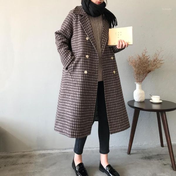 

autumn and winter 2019 new korean plus cotton plaid coat women's loose medium long coat womens coats winter womens1, Black