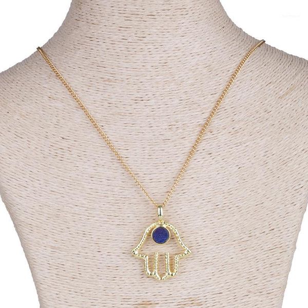

new design trendy jewelry metal gold-plating natural druzy stone palm pendant necklace for women anniversary gift bijoux1, Silver