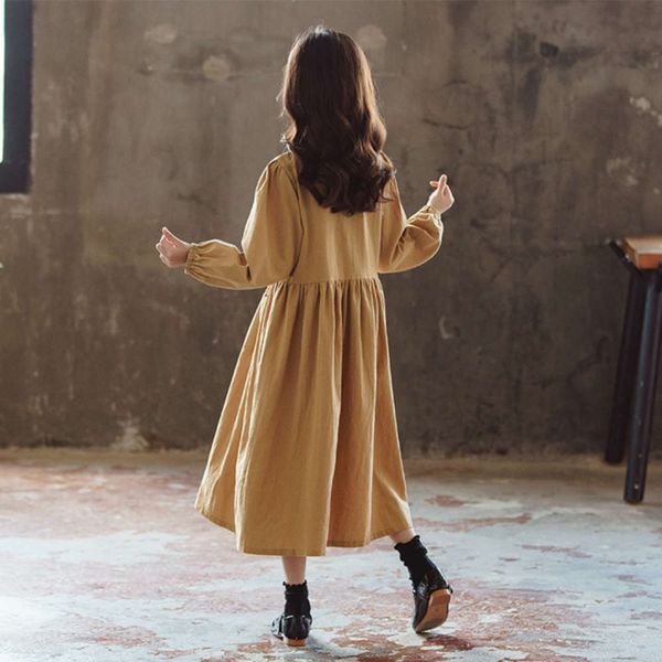 

medium children's autumn large 2020 korean art cotton hemp sve skirt girl's long drs frb089fi, Red;yellow