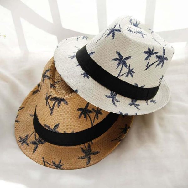 

wide brim hats parent-child hat summer jazz women straw beach men sun casual panama male cap coconut visor, Blue;gray