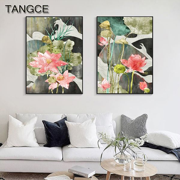 

nordic будда лотос wall art modern green leaf в lake wall art picture для гостиной японский декор розовый цветок плакат печать