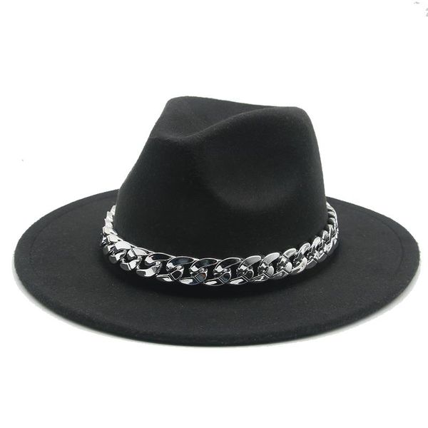 

fedora hat women advanced classic luxury thick silver chain wide brim hat red black felted jazz cowboy man fedora, Blue;gray