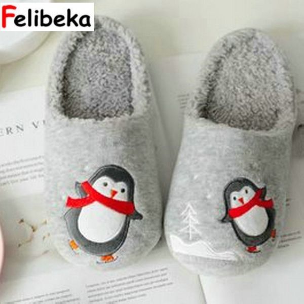 

felibeka winter dance scarf penguin and slipper lovers waterproof indoor floor thermal plush home shoes women slippers y200107, Black