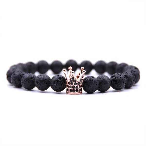 

trendy lava stone pave cz imperial crown charm bracelet for men or women bracelet jewelry pulseira hombres, Black