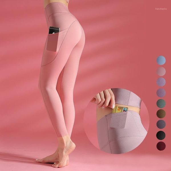 

yoga outfits 2021 multi-pocket pants women's double-sided nylon sports tights european and american fitness women gym leggings1, White;red