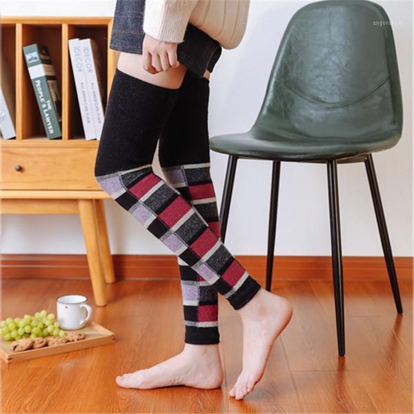 

new fashion color plaid female wool sock cover cross border women's knee warm boot cover leg 4 colors1, Black;white