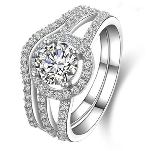 

1ct excellent engagement female ring set white gold synthetic rings set 925 sterling silver wedding band vintage rings1, Golden;silver