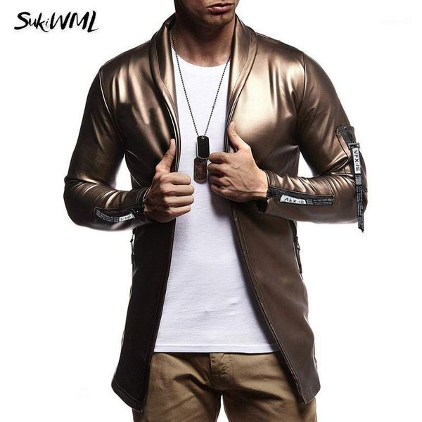 

sukiwml homens blazer 2020 men's blazer long sleeves pu leather masculino slim fit men suit terno masculino jackets men1, White;black
