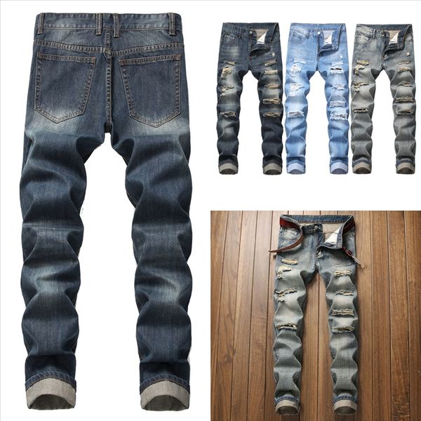 

3slor ripped new side stripes holes skinny male jeans man hole jeans men streetwer hip hop zipper moomphya jeans denim buffalo long, Black