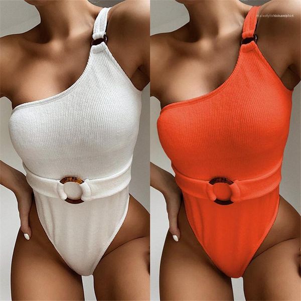 

swimwear one shoulder solid color knit women swimsuits summer slim one piece bikinis casual fashion womens, White;black