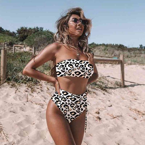 

off shoulder swimsuit women high waist bikini sets female solid leopard lace up bandage bathing suit tye die swimwear, White;black