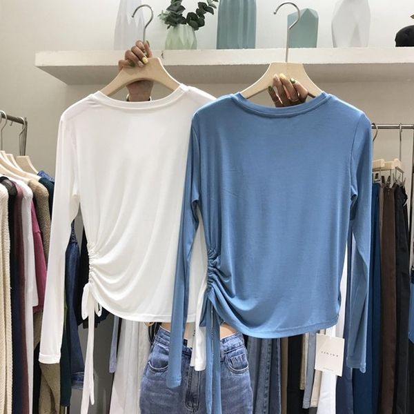 

сплошной цвета женщин пассив 2020 пальто футболка топ яая сети красного длинного рукава футболки женских ины супер огнь корейских завязок св, White