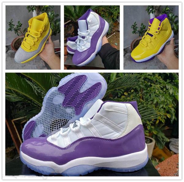 

11 wmns metallic silver yellow men basketball shoes lakers 11s jumpman purple white mens sports trainer sneakers
