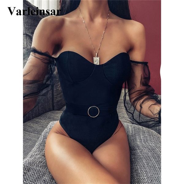 

new off shoulder one piece swimsuit women swimwear female bather bandeau bathing suit swim monokini bodysuit v1898 y200319, White;black