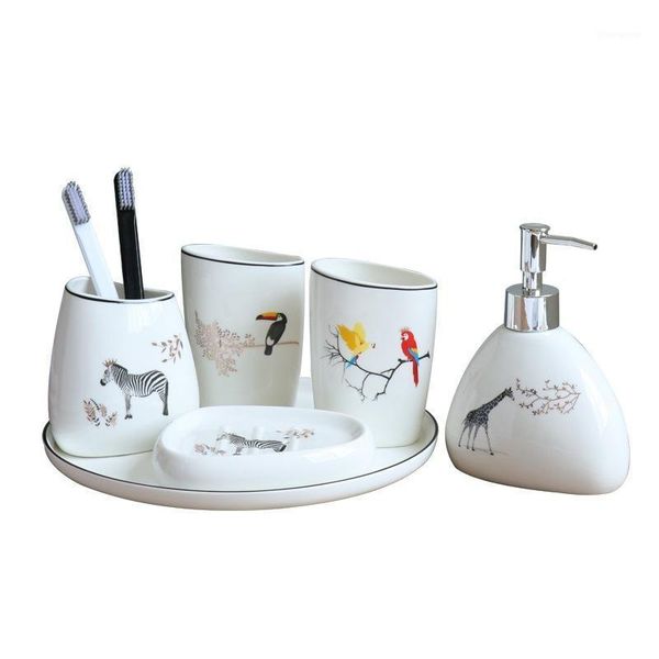 

european animal ceramic bathroom five-piece wash set bathroom supplies ceramic tray mouth cup toothbrush cup melamine tray1