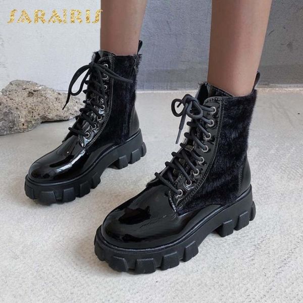 

sarairis 2021 brand new lace-up comfy tire sole ins wholesale bootie women shoes shoelace platform fashion cool street boot lady, Black