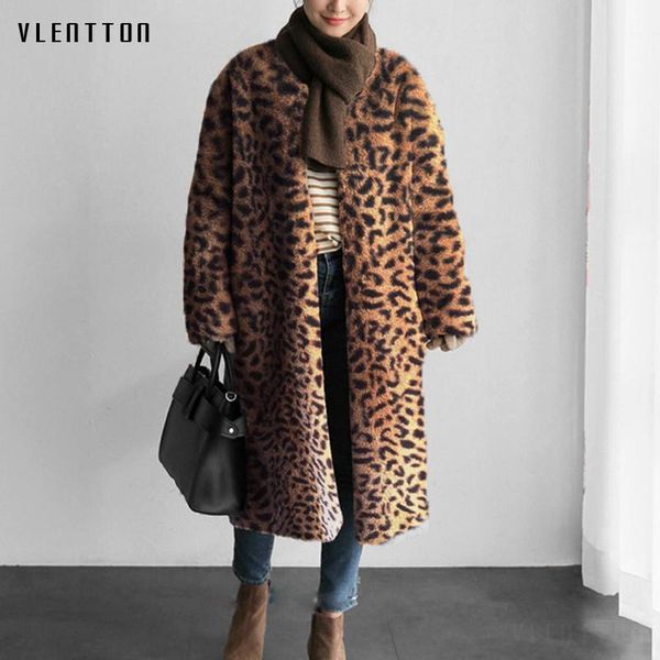 

2019 autumn winter korean leopard pink warm faux fur coat women elegant 7 colors soft long jacket female casual coats outerwear1, Black