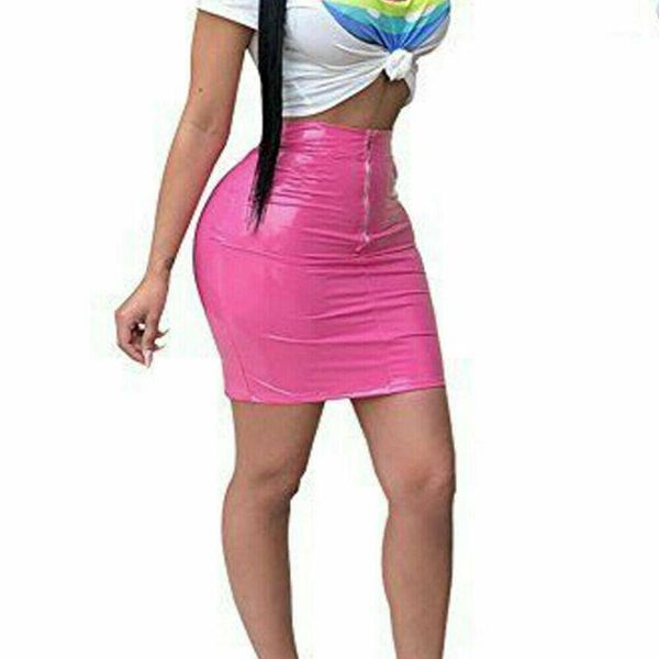 

women club pu leather pink skirt 2020 spring zipper high waist bodycon street skirt1, Black