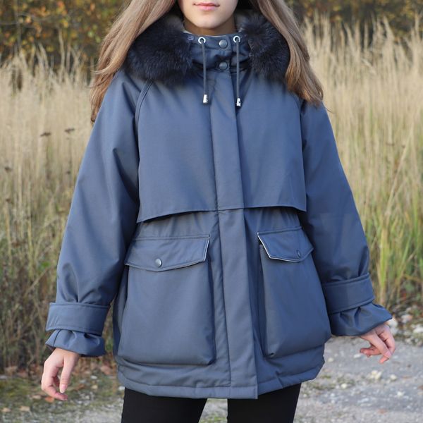 

2021 new winter great natural fox raccoon skin with hood female coat 90% white down warm thick jacket snow outerwear mj95, Black