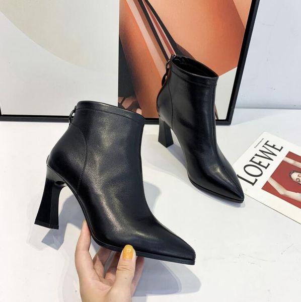 

2021 women's boots pointed high-heeled leather fashion women's boots 2020 autumn and winter new european and american leather b, Black