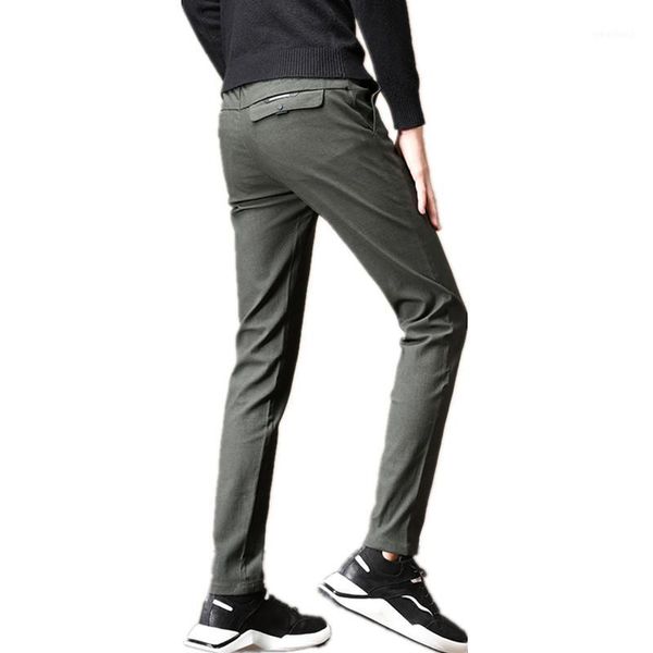 

men's pants autumn pant men's casual slim fit trousers solid color business fashion stretch navy black male clothes1