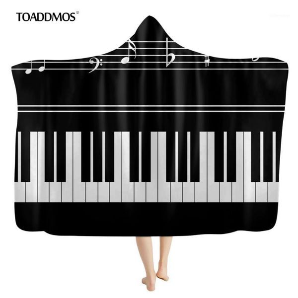 

toaddmos piano with music note printed sherpa hooded blanket for kids warm autumn/winter wearable throw blanket sofa soft1