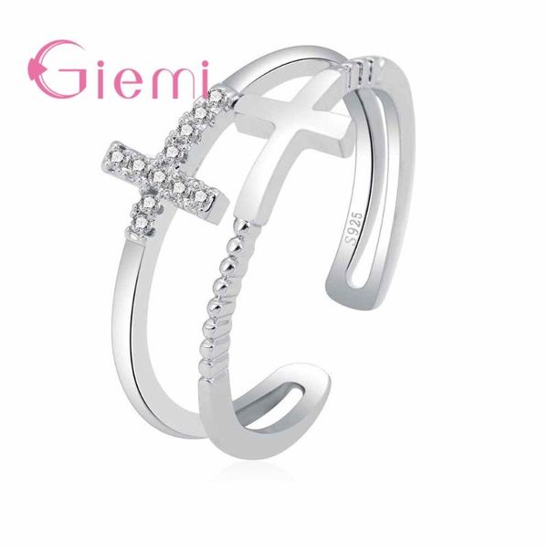 

cluster rings fashion hollow finger classic double cross shape 925 sterling silver brand jewelry for women open resized bijoux, Golden;silver