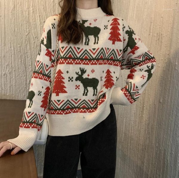 

fashion new collection christmas new year knitting sweater women autumn winter loose long sleeve pullover female coat1, White;black
