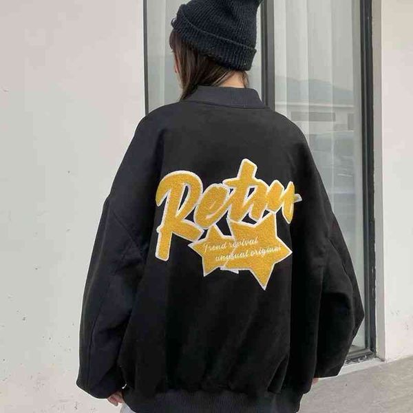 

autumn new bomber jacket american vibe high street five-pointed star letter embroidery varsity jacket baseball uniform, Black;brown