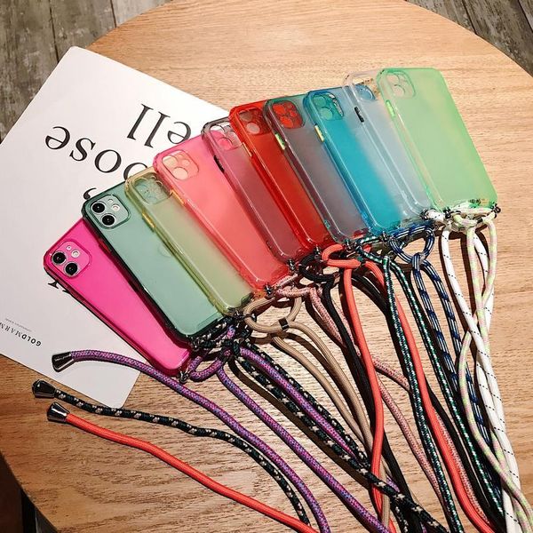 

lanyard chain phone case for iphone 11pro 7 8 6 6s plus xr xs max x candy color ribbon lanyard chain qylcst