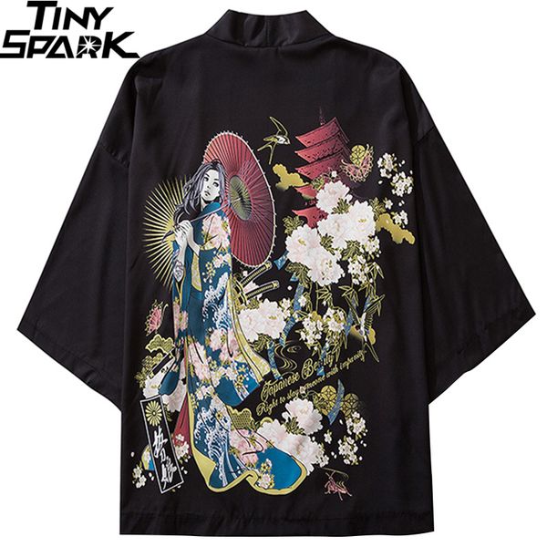 

japanese kimono jacket geisha samurai harajuku 2020 hip hop men japan streetwear jacket summer thin clothing loose kimono, Black;brown
