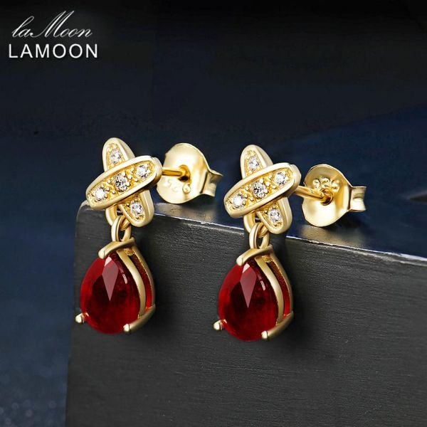 

lamoon teardrop 5x7mm 2ct 100% red ruby 925 sterling-silver-jewelry stud earring s925 lmei050, Golden;silver