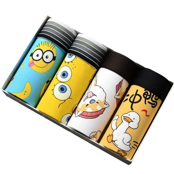

4pcs/lot underwear man slip lovely cartoon funny boxershorts men ice silk men's funny panties breathable smooth boxing shorts, Black;white