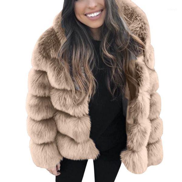 

autumn 2019 new parkas basic jackets female plus hooded new faux fur jacket warm thick outerwear jacket winter female coats1, Black