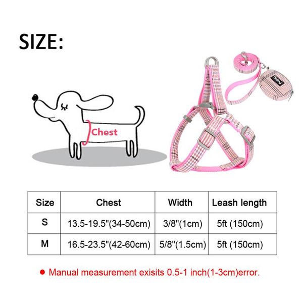 

cute dog harness adjustable nylon pet puppy chihuahua harness vest dog leash set pink for small medium dogs cats pet sqcfyi