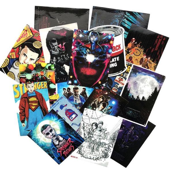 

18 pcs lot american movie stranger things stickers for notebook trolley case backpack table pvc car diy cool skateboard decals yxltri