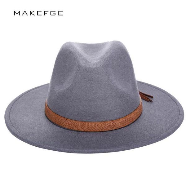 

wide brim hats 2021 autumn winter sun hat women men fedora classical felt floppy cloche cap chapeau imitation wool, Blue;gray