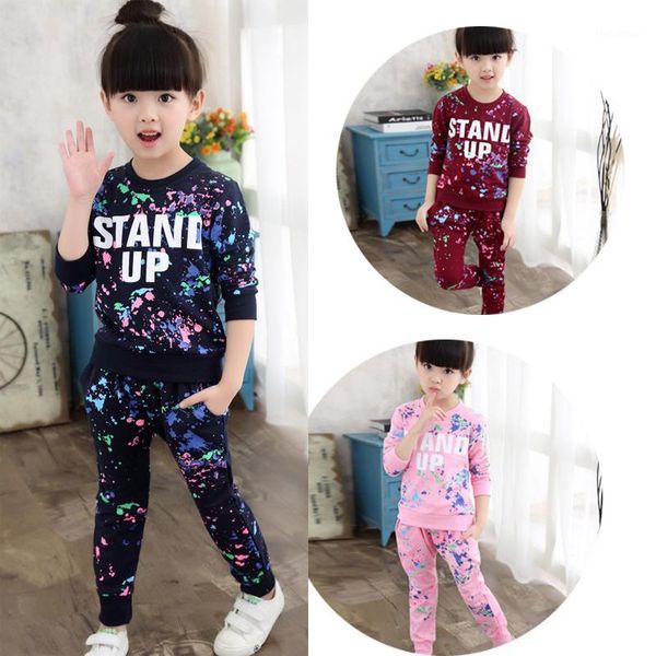 

clothing sets spring autumn girl kids long sleeve striped t-shirt +pants 2pcs children girls' clothes suits sport casual suit1, White