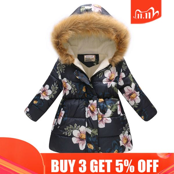 

2020 winter coat girl cotton-padded clothes children down jackets for girls warm kids outerwear 6 to 10 years, Blue;gray