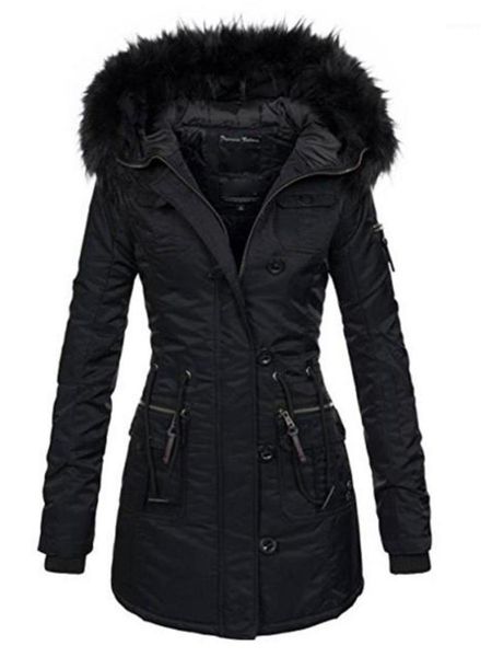 

2020 women winter thicken warm coat female autumn hooded cotton fur plus size basic jacket outerwear slim long ladies1, Black