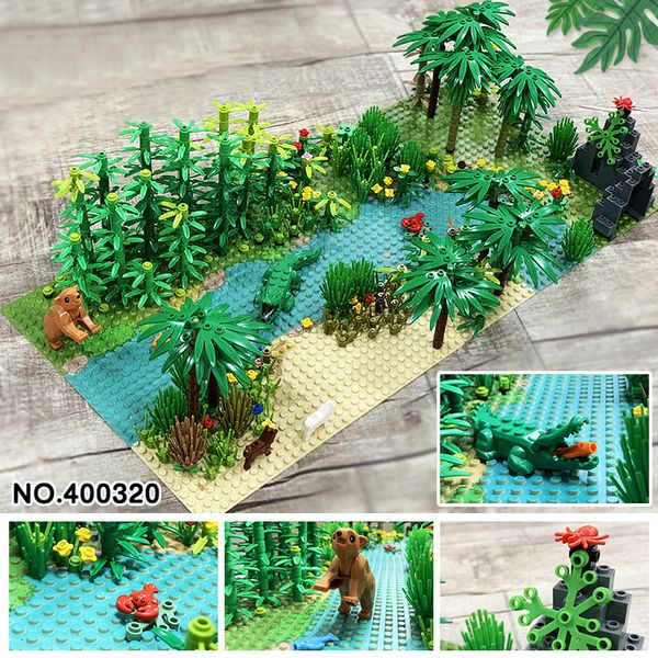 

rainforest parts animal green grass jungle bush flower tree plants building blocks diy moc assemble compatible all brands 1008