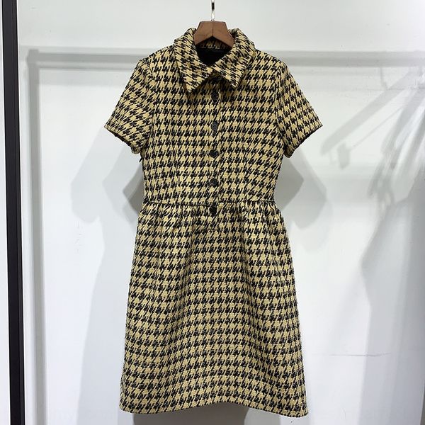 

желтые тысяч птиц проверка твид ванной сплетенных женщин платье платье шерсти 2020 новый отворотом короткий рукав шелк шерсть юбка nl7he, Black;gray