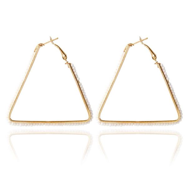 

f&u unique simple design triangle shaped glass beads around gold color hoop earrings for women, Golden;silver