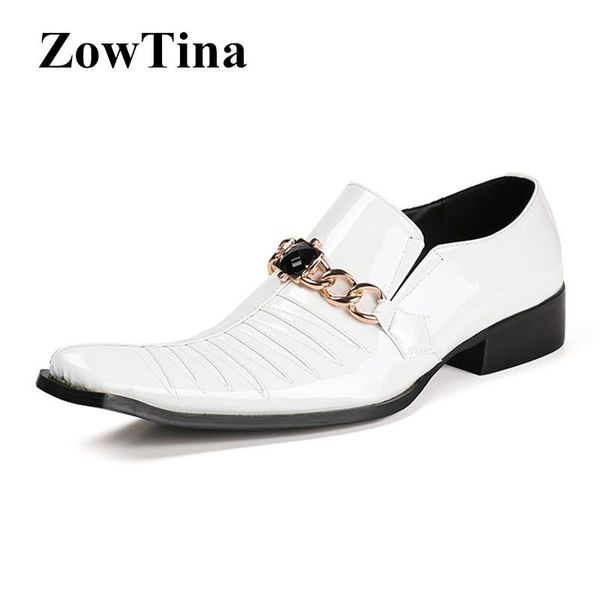 

white genuine leather men wedding shoes square toe formal dress oxford shoes man crystal chains business man zapato hombre, Black