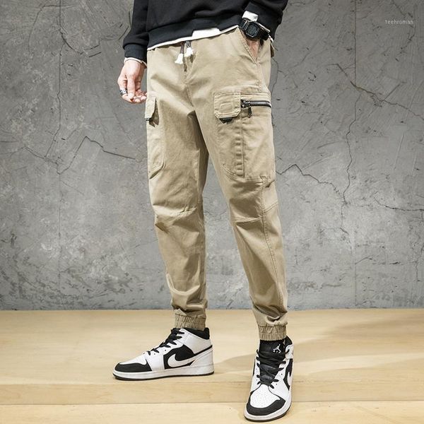 

autumn ly fashion men jeans multi pockets cargo pants streetwear loose fit wide leg hip hop joggers trousers1 men's, Blue