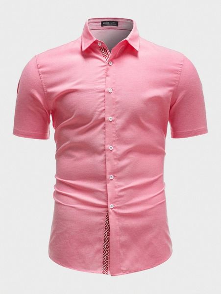 

men geo tape detail button placket shirt s4s0#, White;black